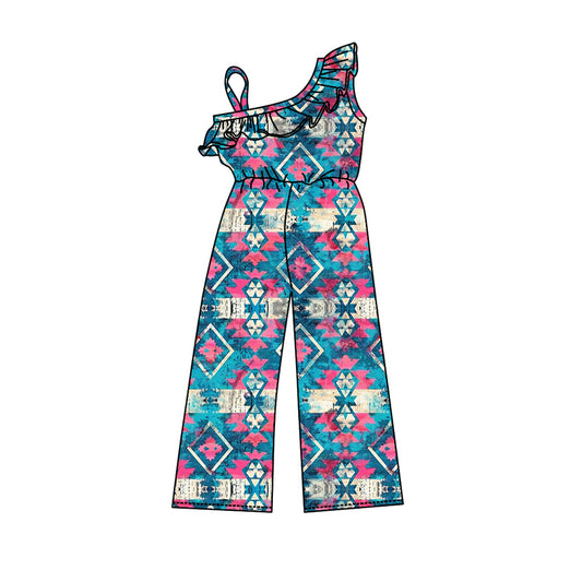 Baby Girls Western Pink Blue Aztec Straps Jumpsuits Preorder