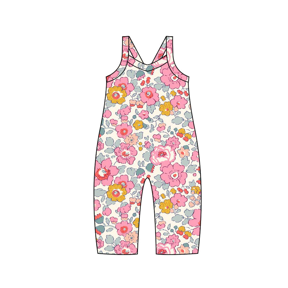 Baby Girls Pink Flowers Straps Jumpsuits Preorder