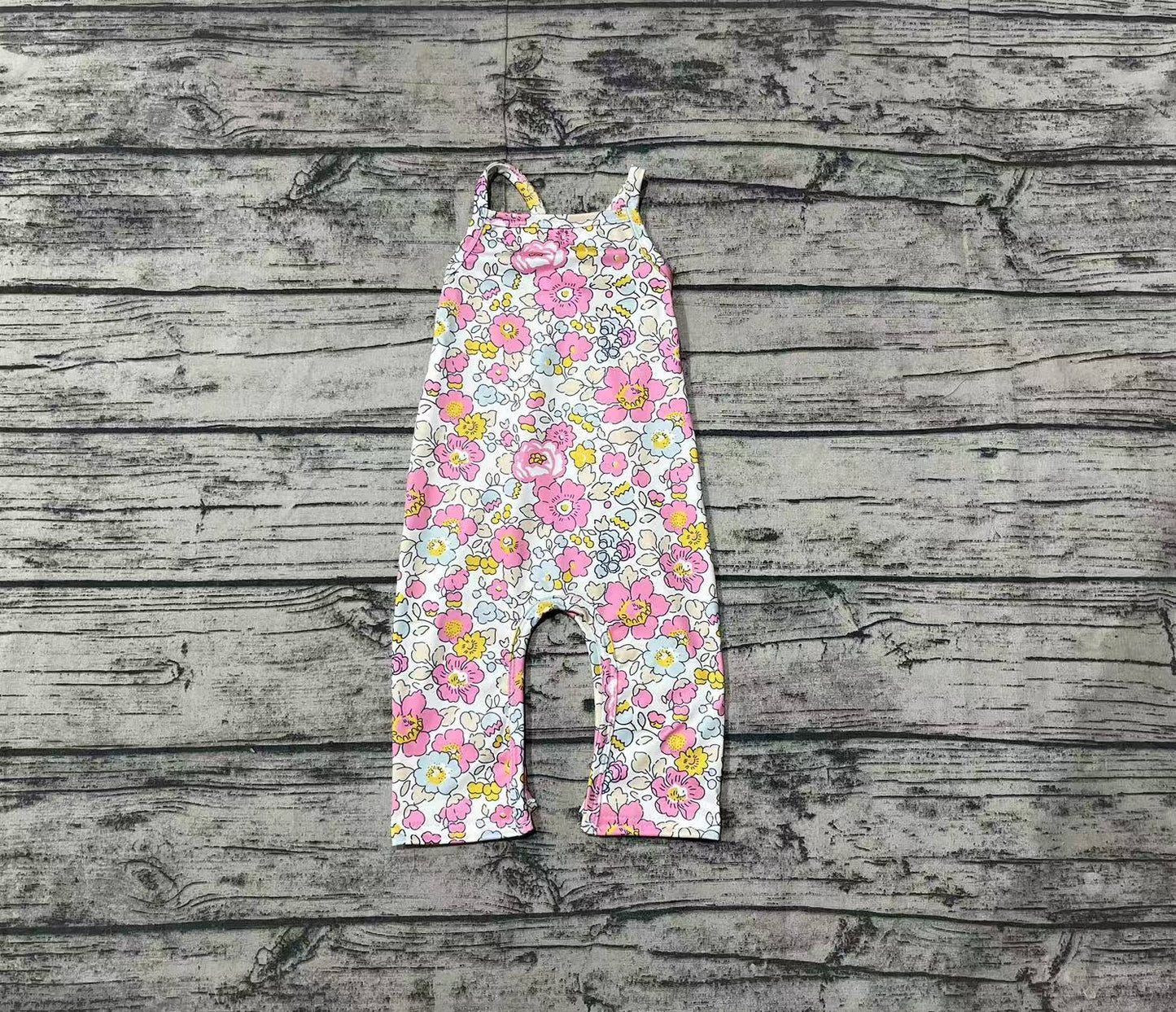 Baby Girls Pink Flowers Straps Jumpsuits