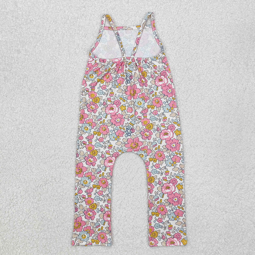 Baby Girls Pink Flowers Straps Jumpsuits