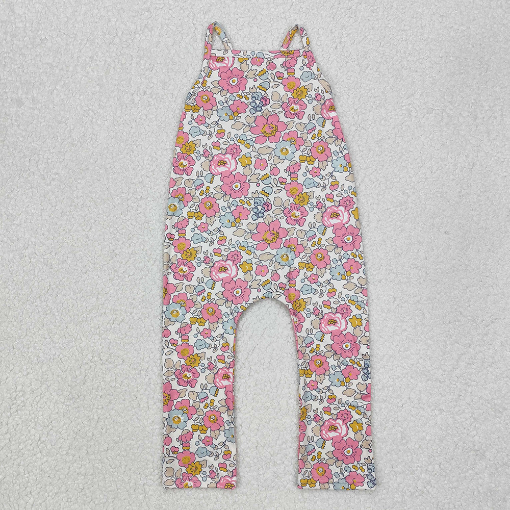 Baby Girls Pink Flowers Straps Jumpsuits