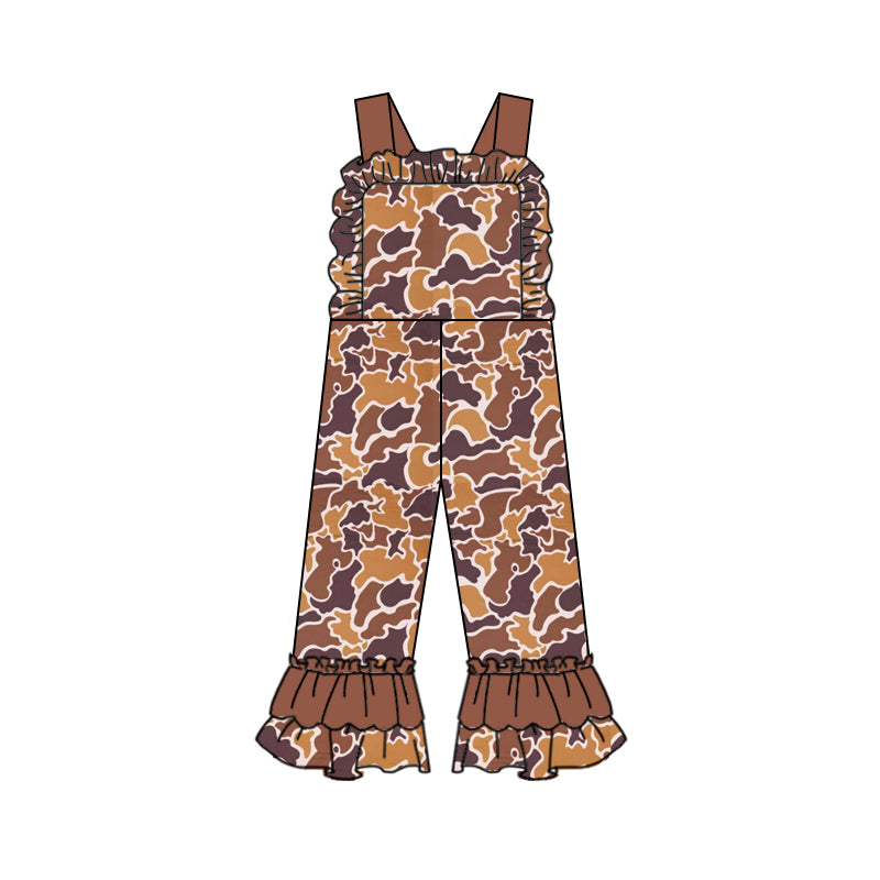 Baby Girls Bright Brown Camo Straps Jumpsuits Preorder