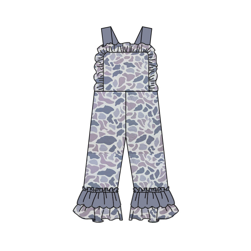 Baby Girls Grey Light Camo Straps Jumpsuits Preorder