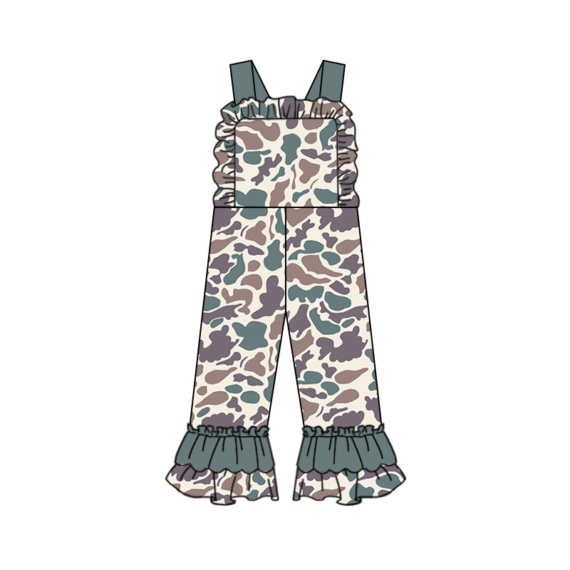 Baby Girls Green Brown Camo Straps Jumpsuits Preorder