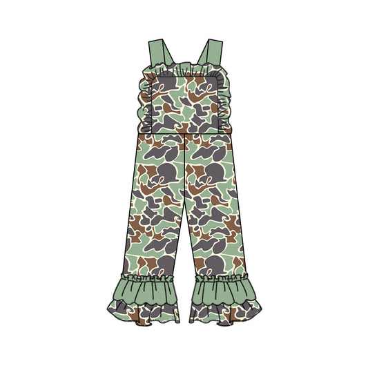 Baby Girls Green Camo Straps Jumpsuits Preorder