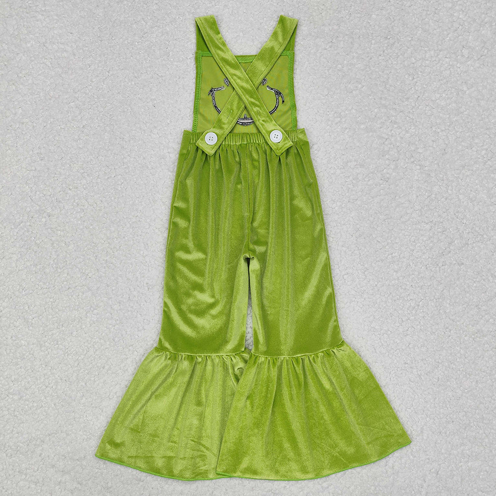 Baby Girls Christmas Green Frog Velvet Jumpsuits