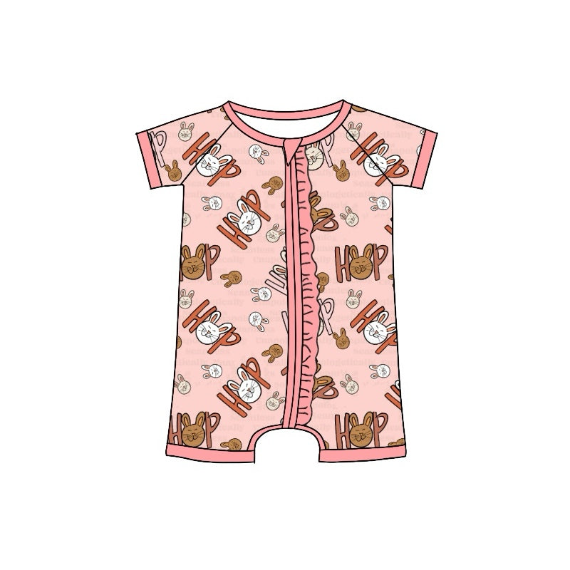 Baby Infant Girls Easter Rabbit Pink Zip Rompers preorder