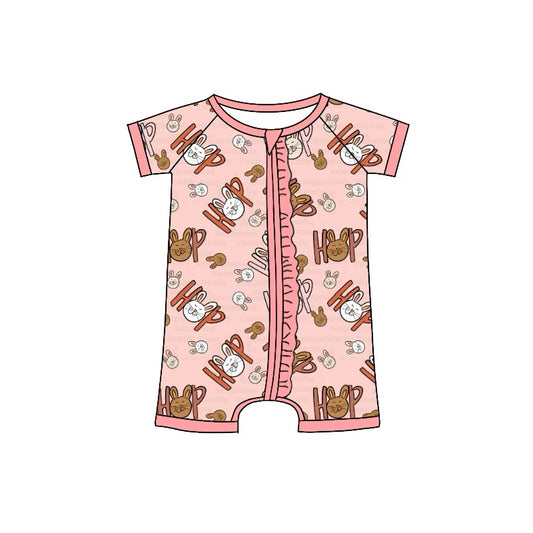 Baby Infant Girls Easter Rabbit Pink Zip Rompers preorder