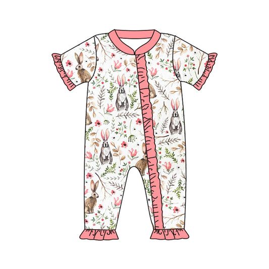 Baby Infant Girls Easter Rabbit Flowers Zip Rompers preorder