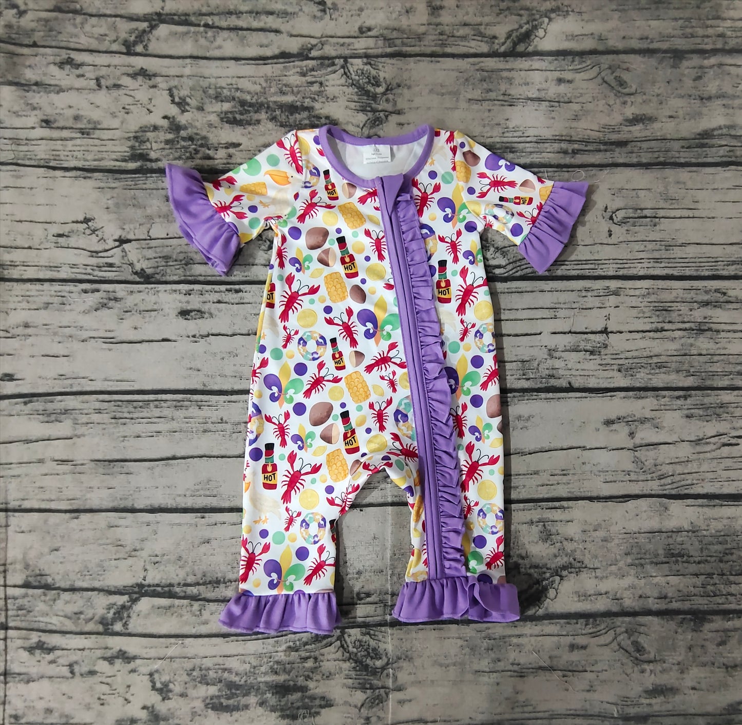 Baby Infant Girls Mardi Gras Anchor Crawfish Zip Rompers