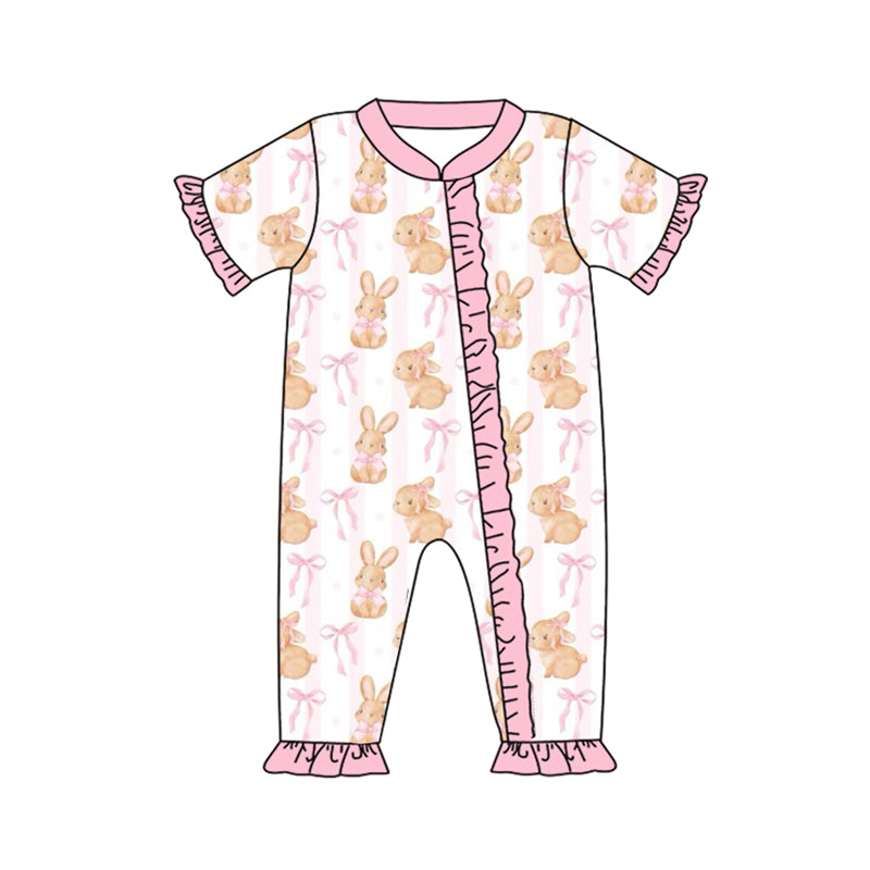 Baby Infant Girls Easter Bunny Bows Zip Rompers preorder