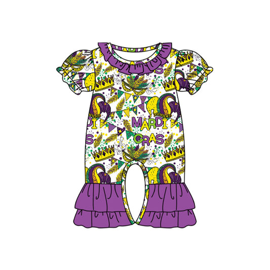 Baby Infant Girls Mardi Gras Crown Short Sleeve Rompers preorder