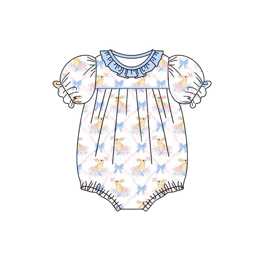 Baby Infant Girls Easter Rabbits Bows Short Sleeve Rompers preorder