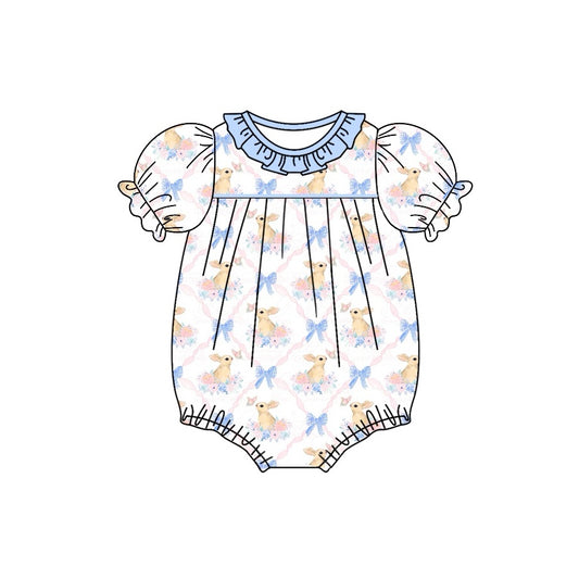 Baby Infant Girls Easter Rabbits Bows Short Sleeve Rompers preorder