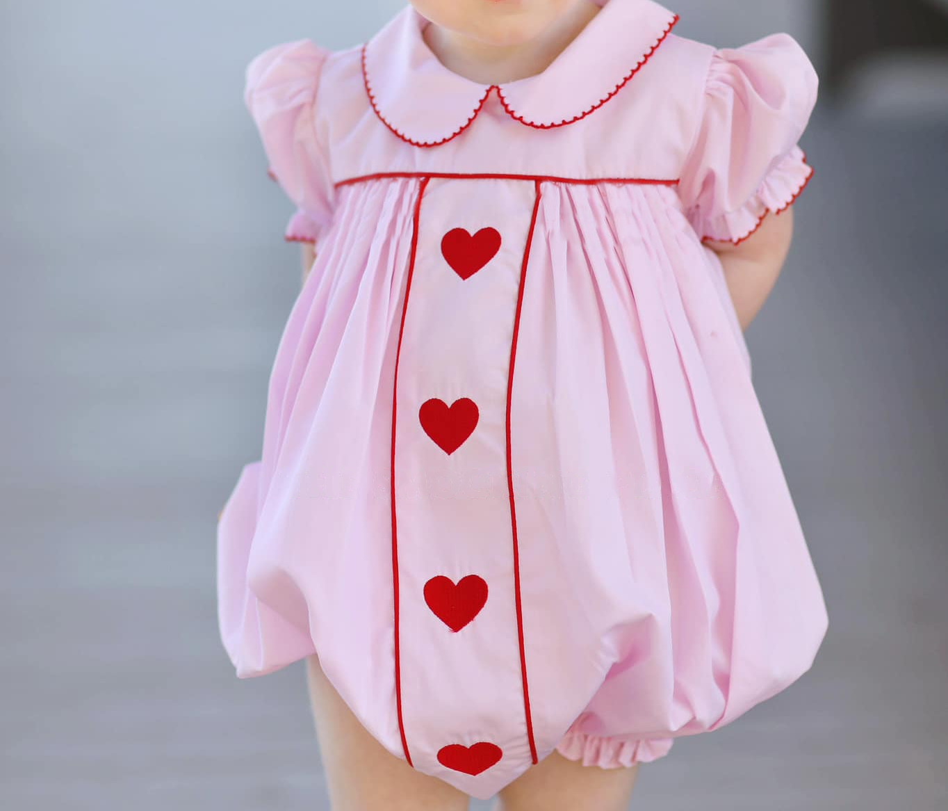 Baby Infant Girls Valentines Hearts Pink Short Sleeve Rompers preorder