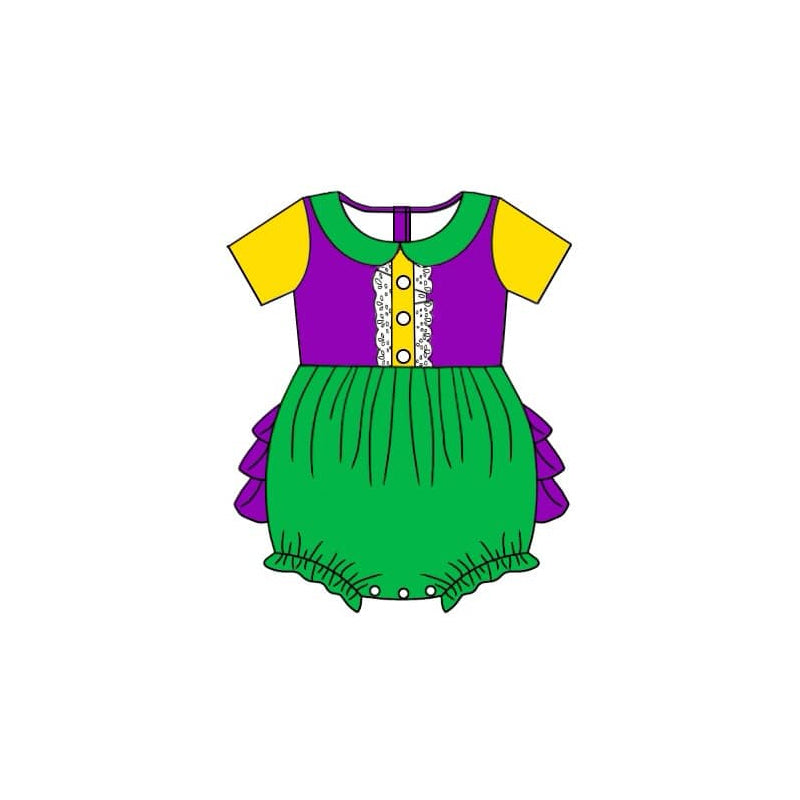 Baby Infant Girls Green Mardi Gras Short Sleeve Rompers preorder