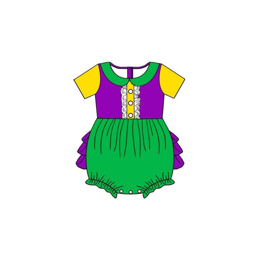 Baby Infant Girls Green Mardi Gras Short Sleeve Rompers preorder