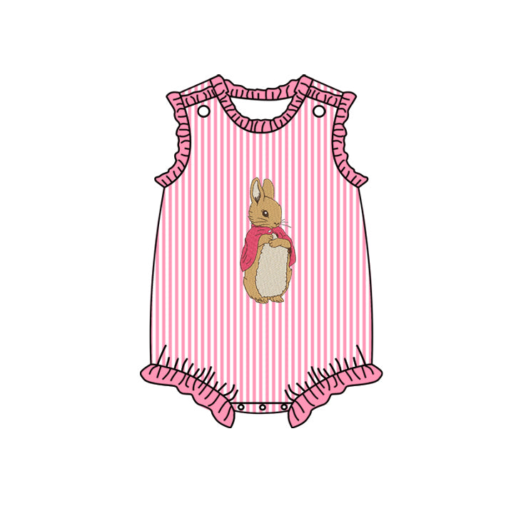 Baby Infant Girls Easter Pink Stripes Bunny Sleeveless Rompers preorder