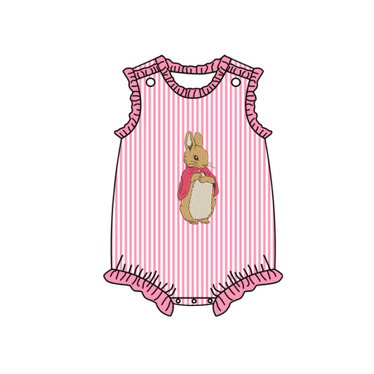 Baby Infant Girls Easter Pink Stripes Bunny Sleeveless Rompers preorder