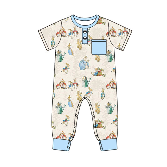 Baby Infant Boys Easter Rabbits Pocket Short Sleeve Rompers preorder