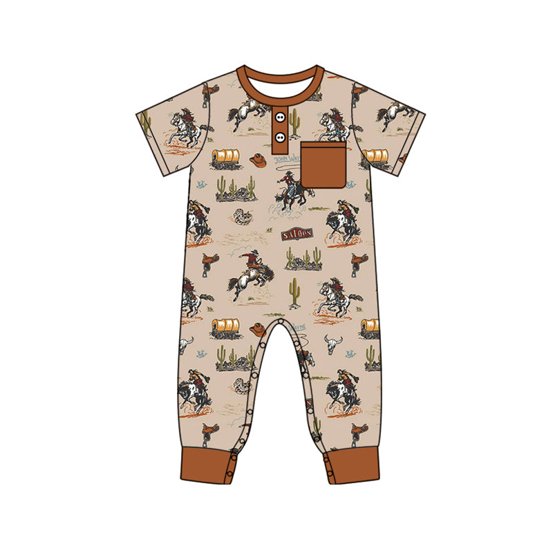 Baby Infant Boys Western Rodeo Pocket Short Sleeve Rompers preorder