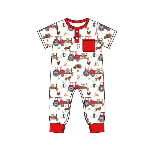 Baby Infant Boys Farm Trucks Pocket Rompers preorder