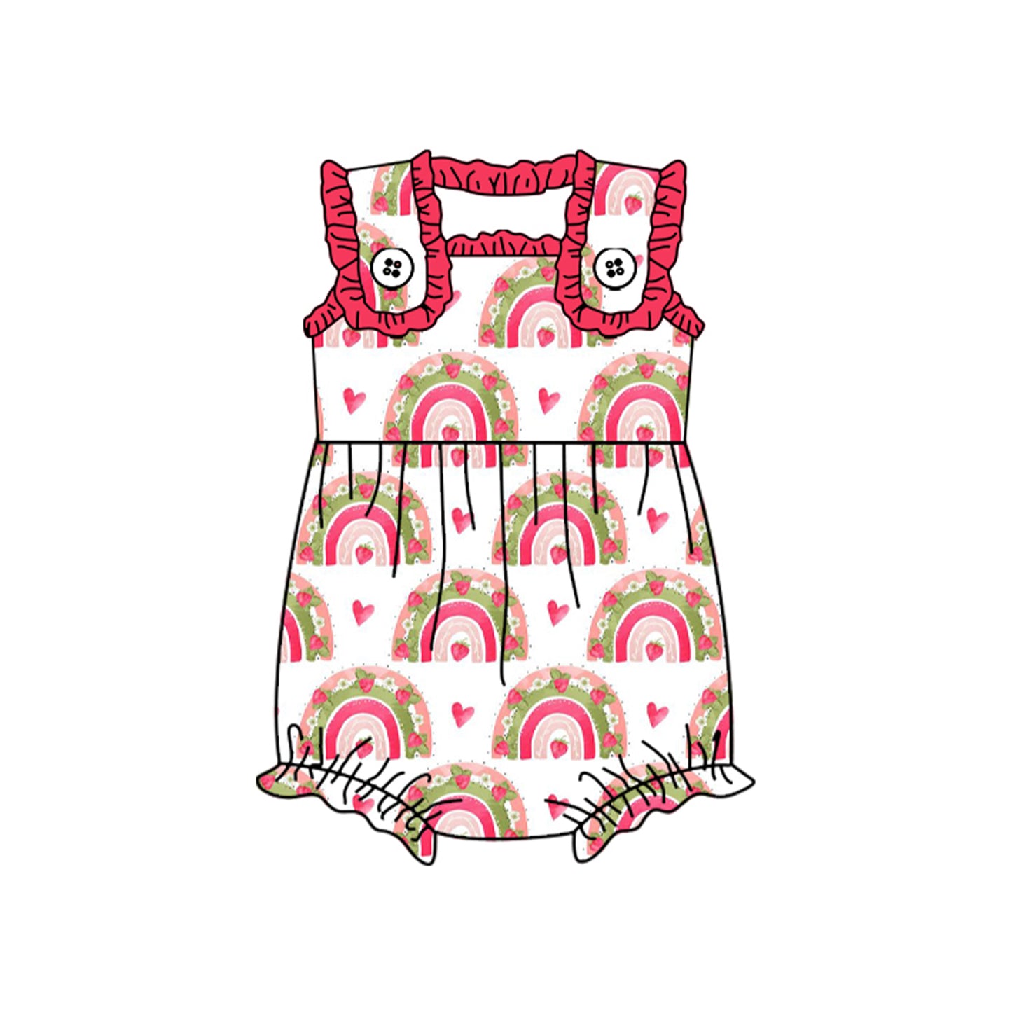 Baby Infant Girls Valentines Hearts Rainbow Straps Rompers preorder