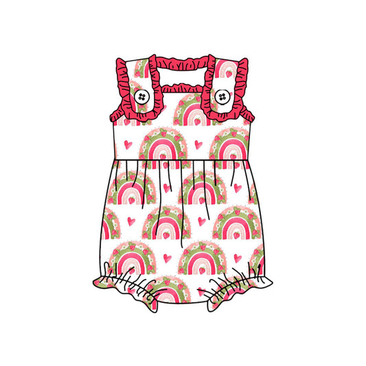 Baby Infant Girls Valentines Hearts Rainbow Straps Rompers preorder