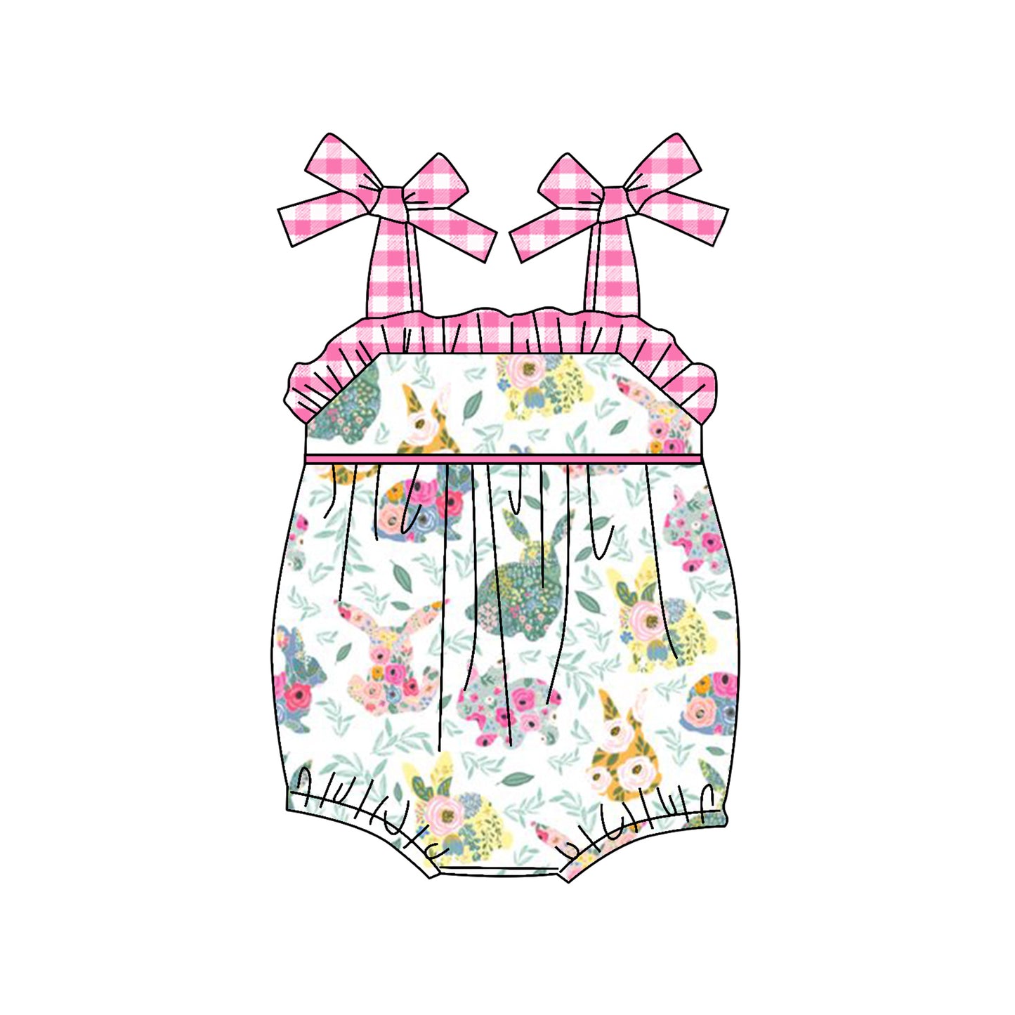 Baby Infant Girls Easter Rabbits Flowers Straps Rompers preorder