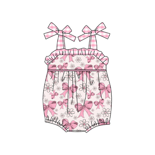 Baby Infant Girls Bows Straps Flowers Pink Rompers preorder