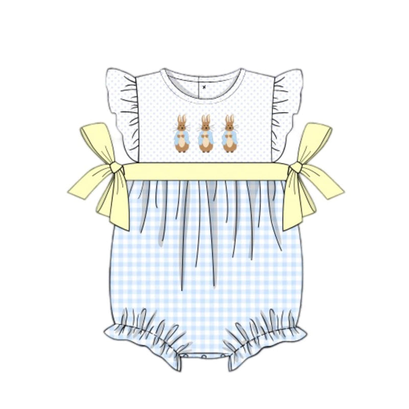 Baby Infant Girls Easter Bunny Sleeveless Checkered Rompers preorder