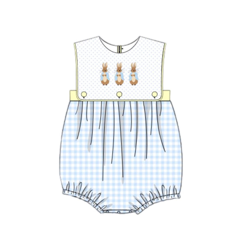 Baby Infant Boys Easter Bunny Sleeveless Checkered Rompers preorder