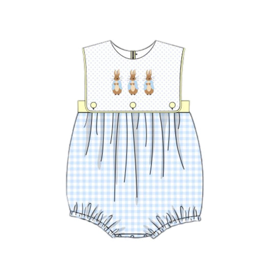 Baby Infant Boys Easter Bunny Sleeveless Checkered Rompers preorder