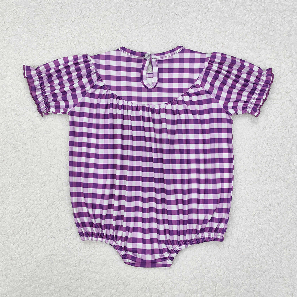 Baby Infant Girls Mardi Gras Purple Checkered Smocked Rompers