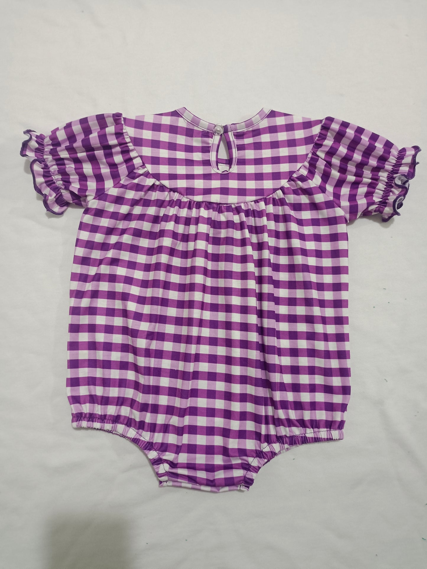 Baby Infant Girls Mardi Gras Purple Checkered Smocked Rompers preorder