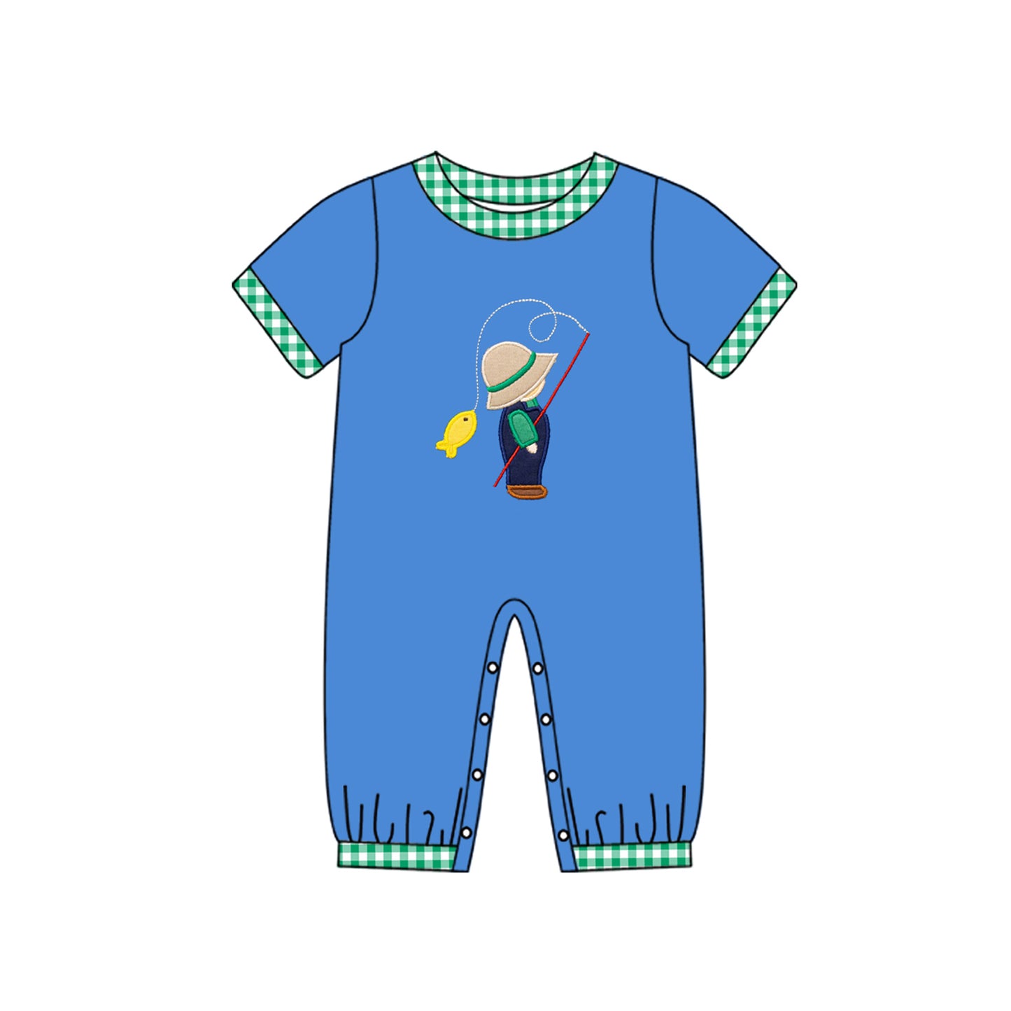 Baby Infant Boys Blue Fishing Short Sleeve Rompers preorder