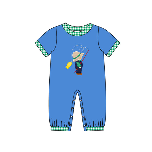 Baby Infant Boys Blue Fishing Short Sleeve Rompers preorder