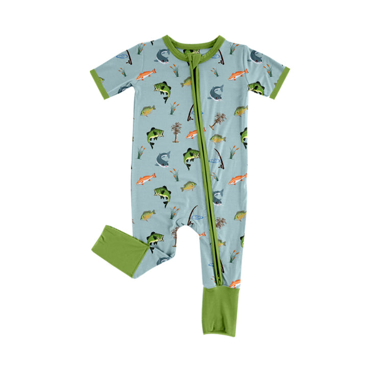 Baby Infant Boys Fishing Short Sleeve Zip Rompers preorder