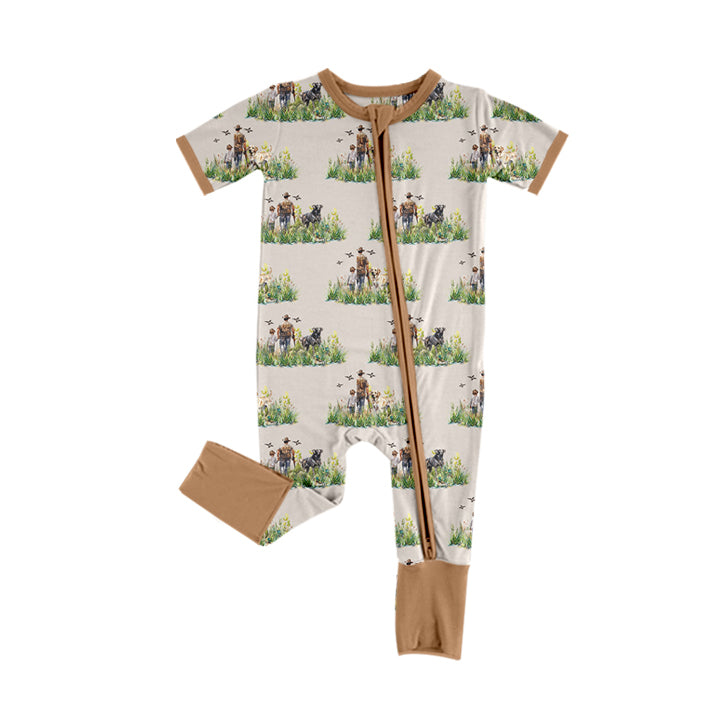 Baby Infant Boys Dog Hunting Zip Rompers preorder