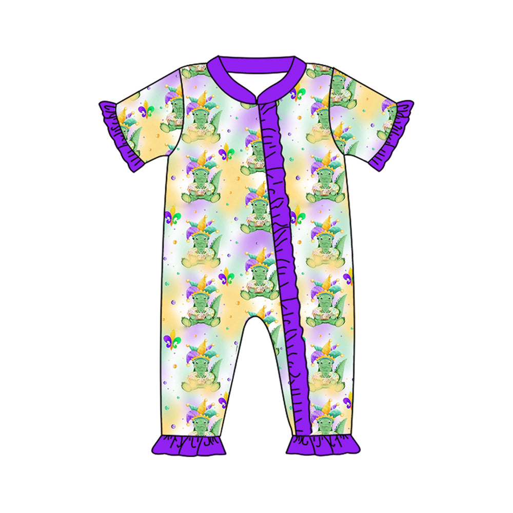 Baby Infant Girls Mardi Gras Crocodile Zip Rompers preorder