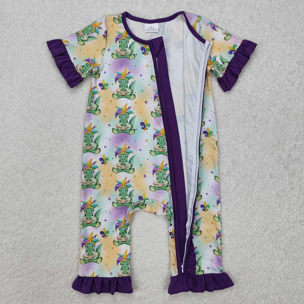 Baby Infant Girls Mardi Gras Crocodile Zip Rompers