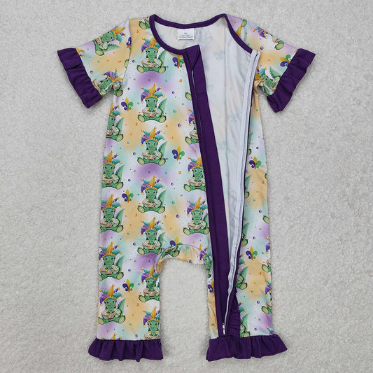 Baby Infant Girls Mardi Gras Crocodile Zip Rompers