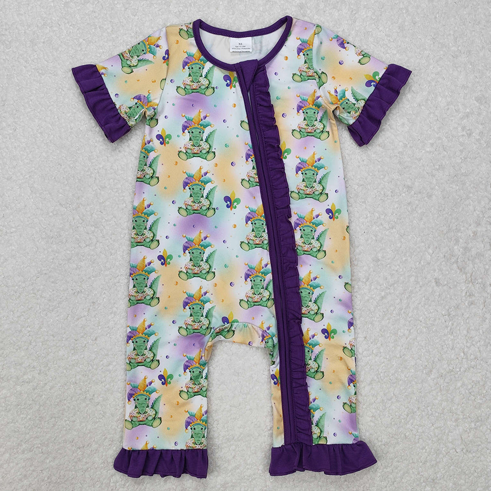 Baby Infant Girls Mardi Gras Crocodile Zip Rompers