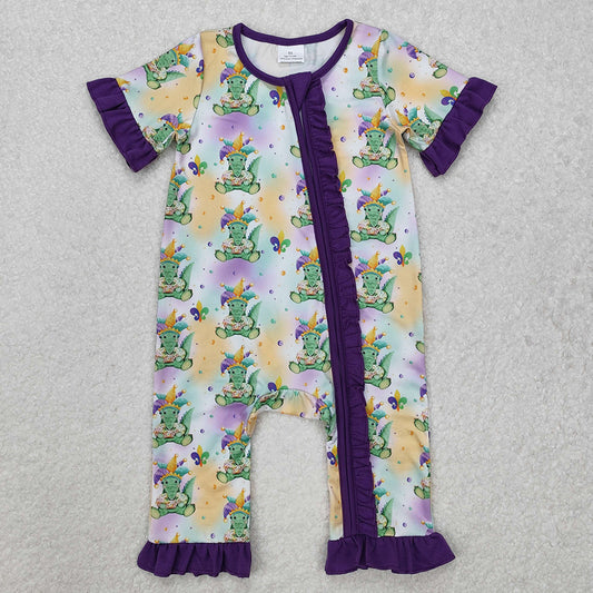Baby Infant Girls Mardi Gras Crocodile Zip Rompers