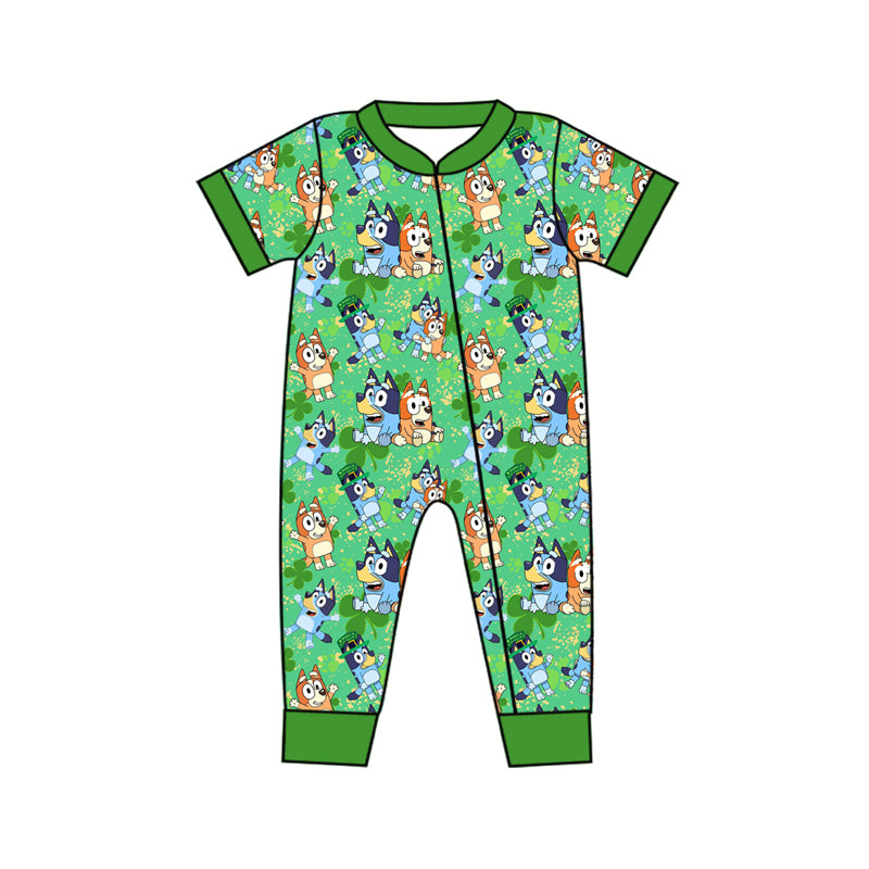 Baby Infant Boys St Patrick Day Dogs Zip Rompers preorder