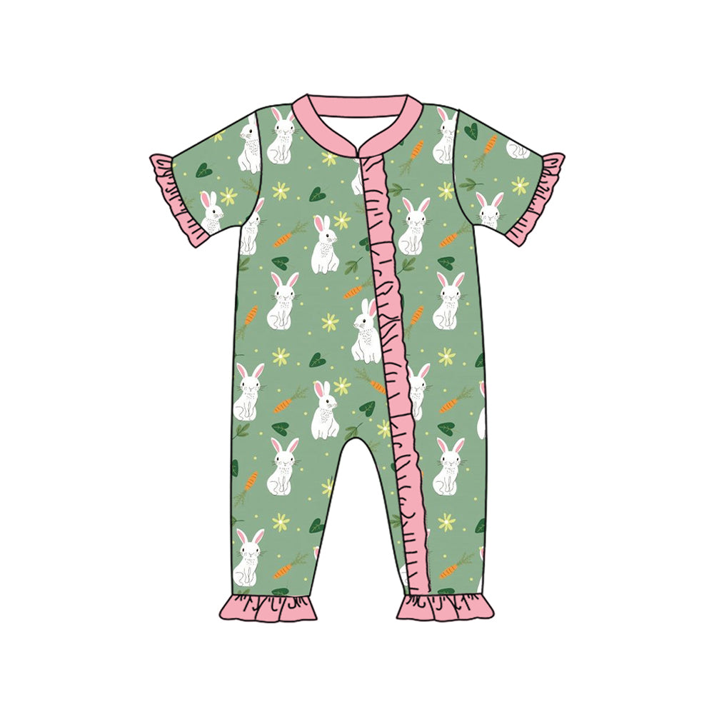 Baby Infant Girls Easter Rabbits Carrots Zip Rompers preorder