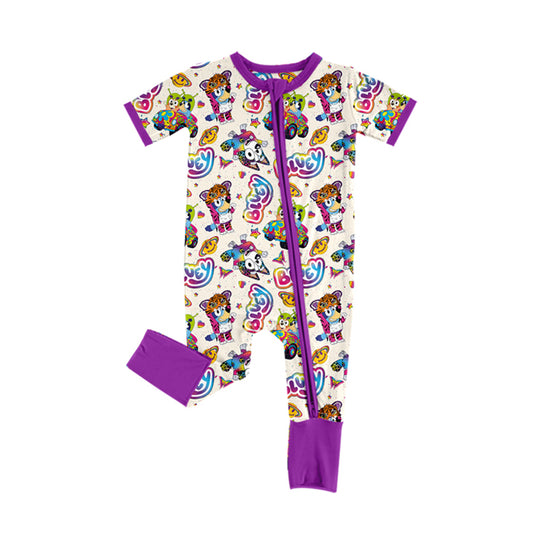 Baby Infant Girls Dog Tiger Purple Zip Rompers preorder