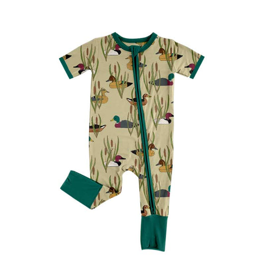 Baby Infant Boys Mallard Ducks Green Zip Rompers preorder