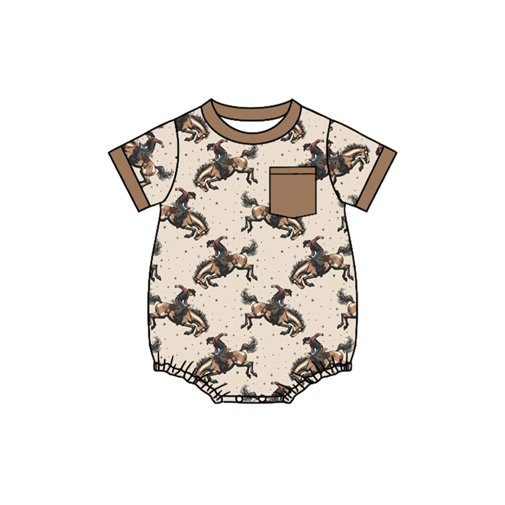 Baby Infant Boys Brown Rodeo Pocket Western Rompers preorder