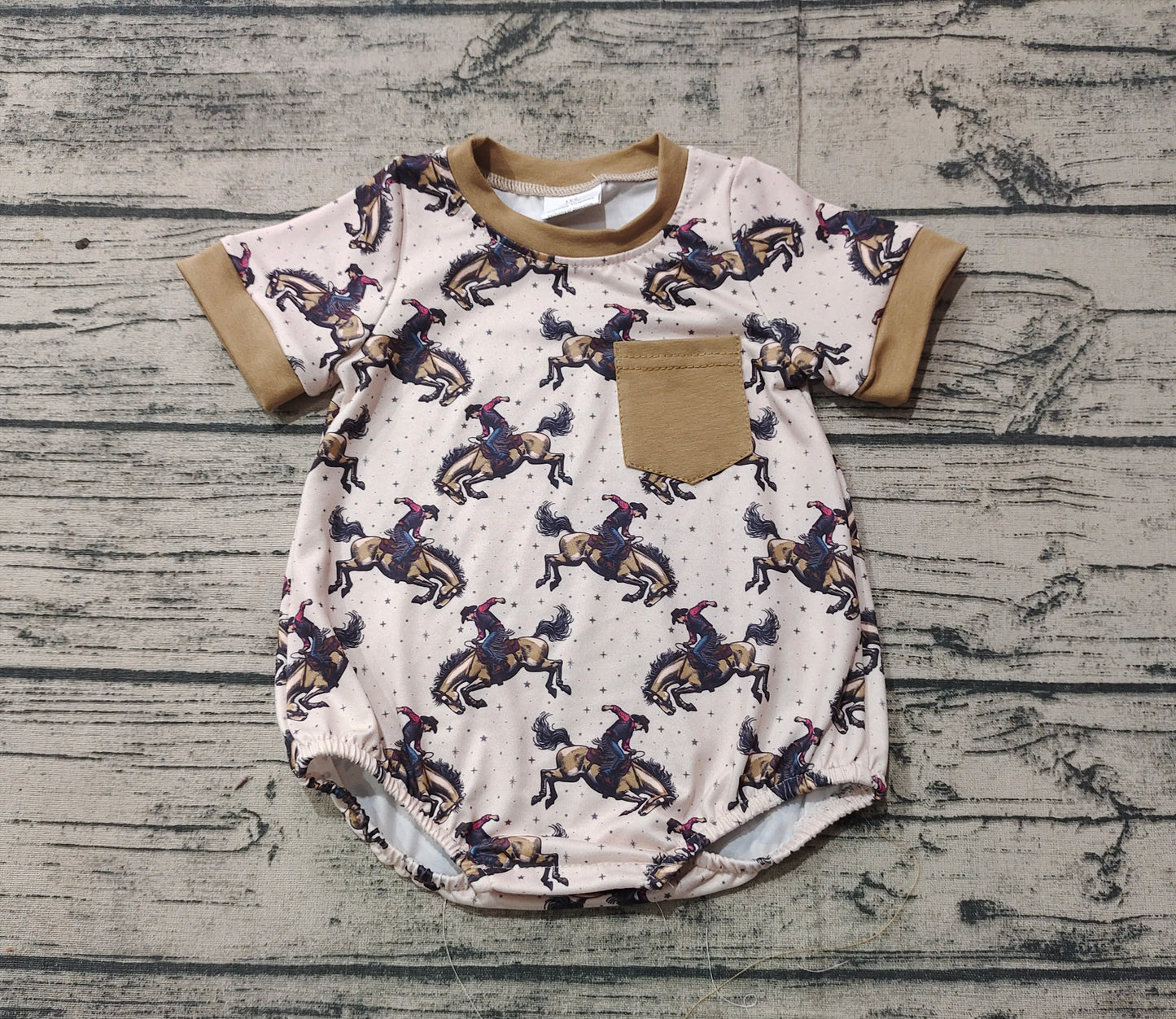 Baby Infant Boys Brown Rodeo Pocket Western Rompers